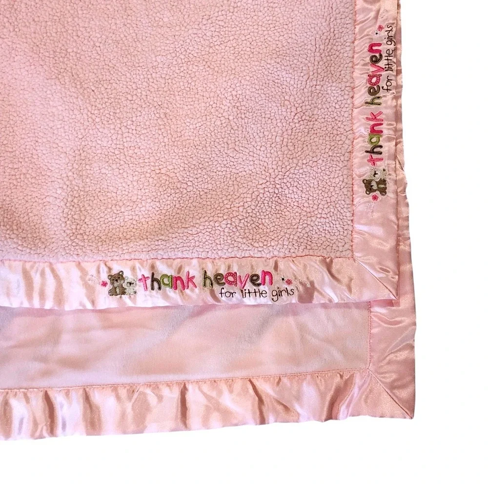 Carters Child of Mine Thank Heaven for Baby Girls Sherpa Pink Satin Blanket